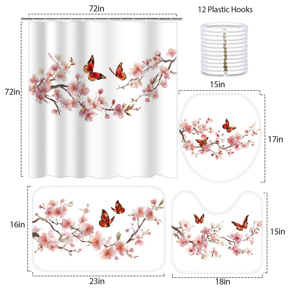 Shower Curtain: Blossom Pink Set 4 pcs
