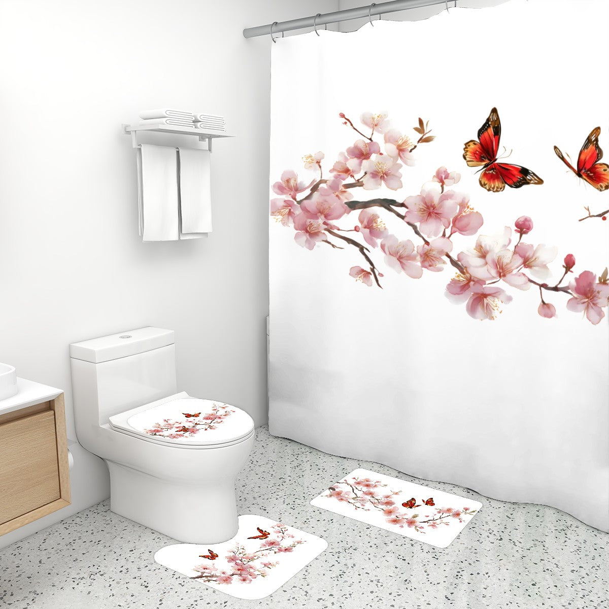 Shower Curtain: Blossom Pink Set 4 pcs