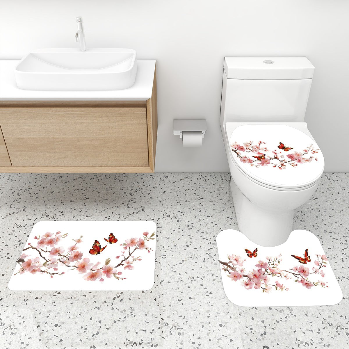 Shower Curtain: Blossom Pink Set 4 pcs