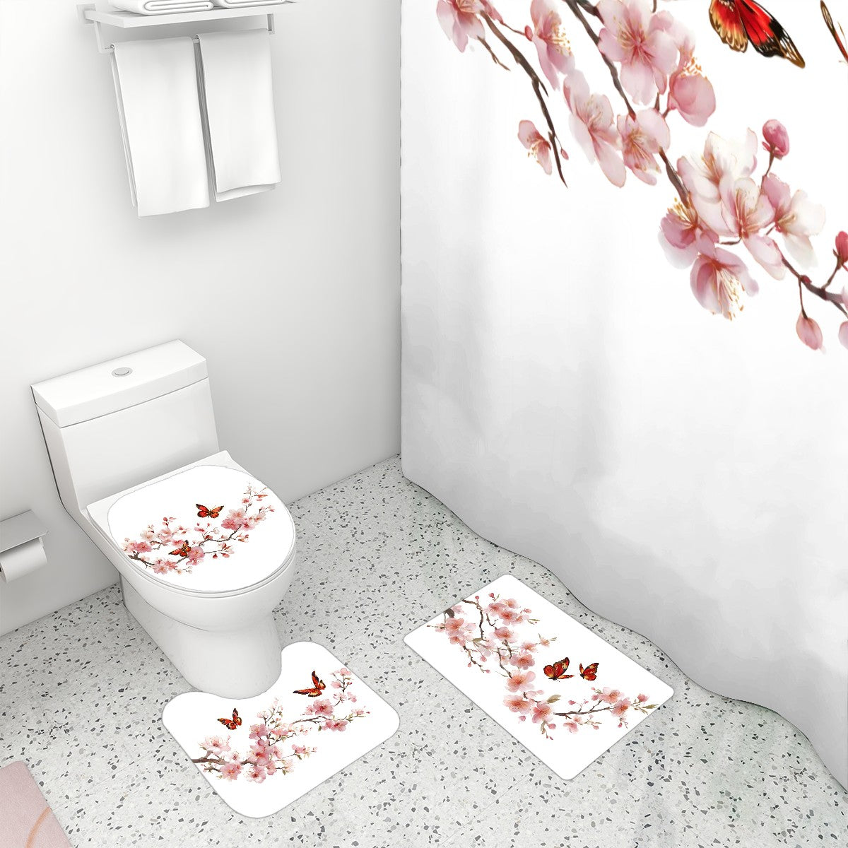 Shower Curtain: Blossom Pink Set 4 pcs